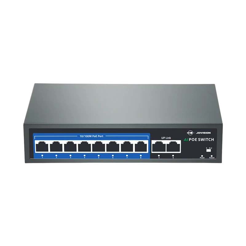 Jovision 8-Port PoE+ Switch with Gigabit Uplink for smart surveillance networking and high-speed connectivity in Bangladesh